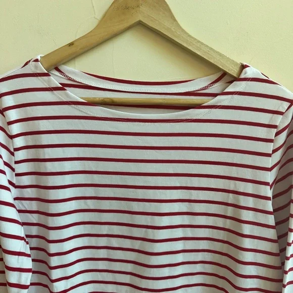 Lily Coco Red White Stripe Boat Neck Long Sleeve Cotton Womens Size L T Shirt - Picture 4 of 14